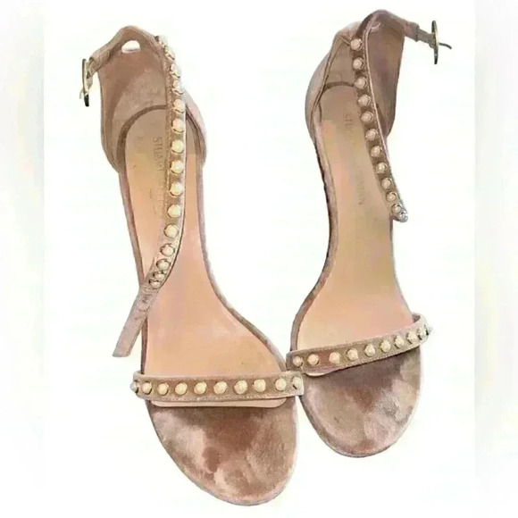 Stuart Weitzman Nudist Pearls Nude Suede Ankle Strap Sandals Size 10 - Picture 1 of 8